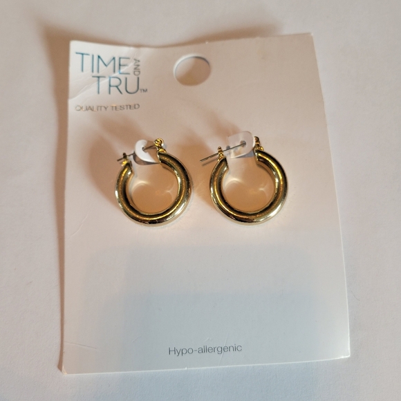 🌟 Time & Tru Elegant Gold Hoop Earrings Hypo-Allergenic NEW - Picture 2 of 4